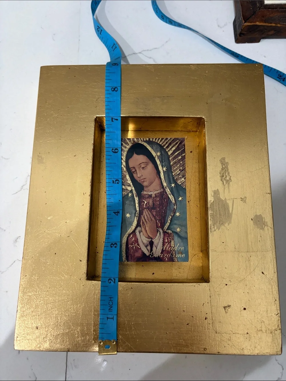 Gold leaf HandPainted Virgen De Guadalupe Wood Shadow Box Art Decor PreOwned